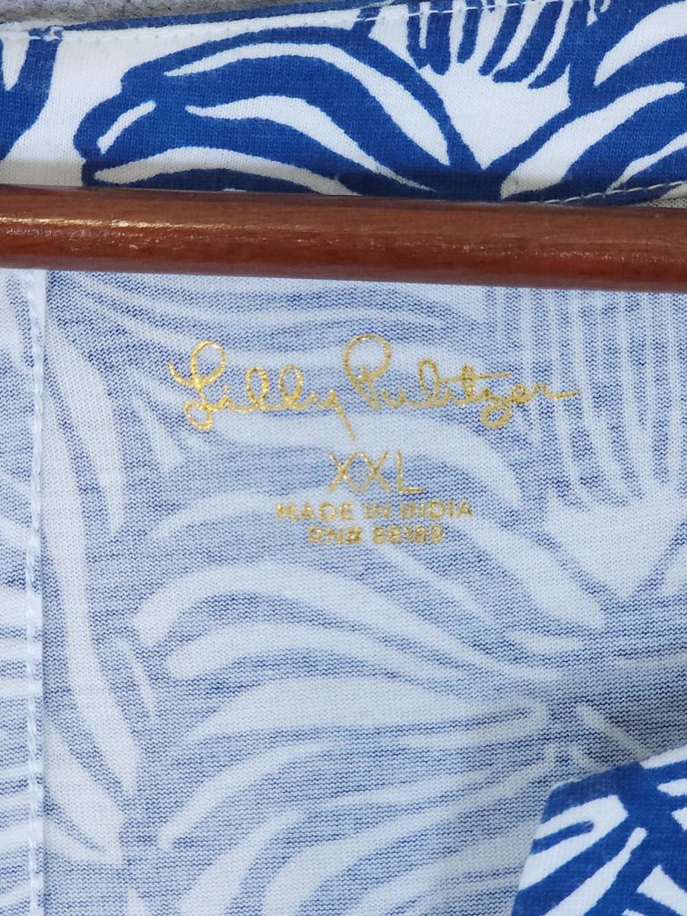 Lilly Pulitzer Cath Dress XXL Blue White Leaf Print Tie Sleeves Tropical Resort - Picture 10 of 12
